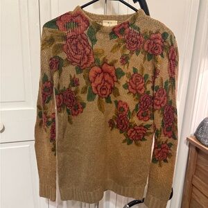 Pins & Needles Floral Knit Sweater - Brown and Red